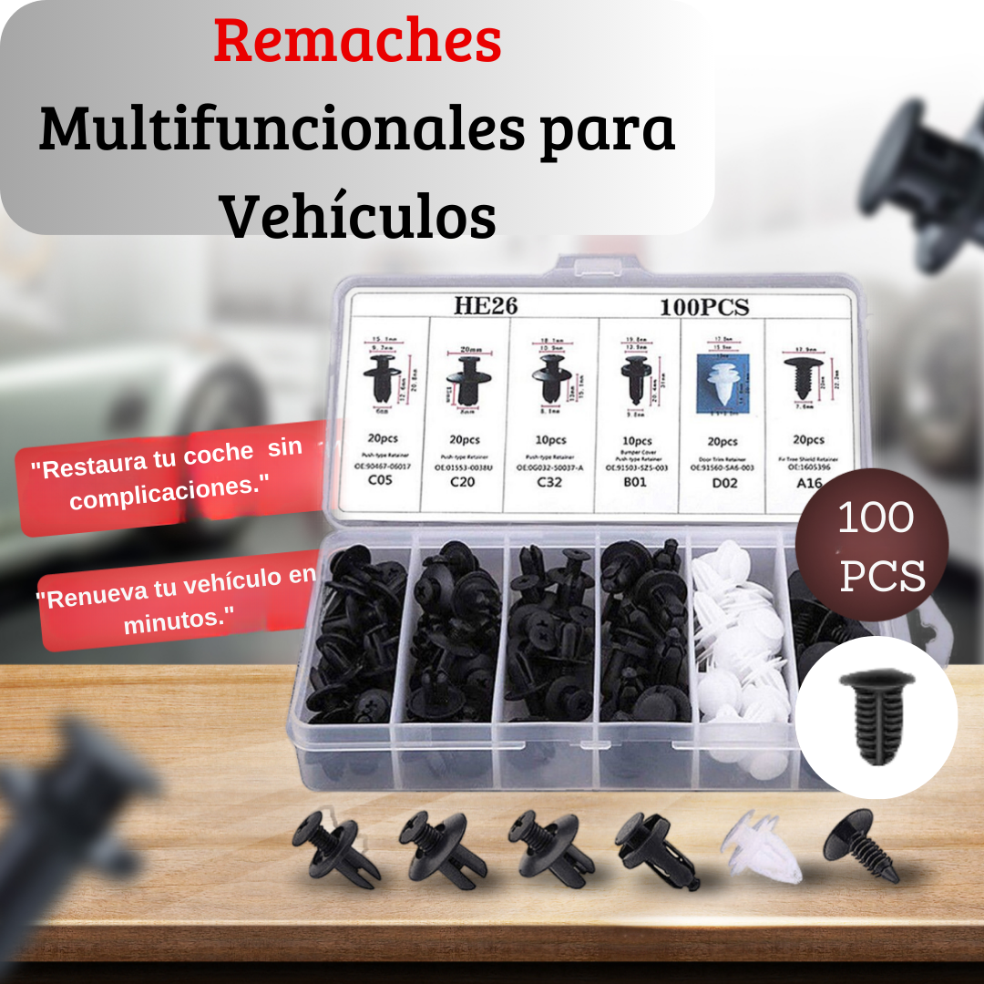 Caja de 100 Remaches multifuncionales para vehiculos